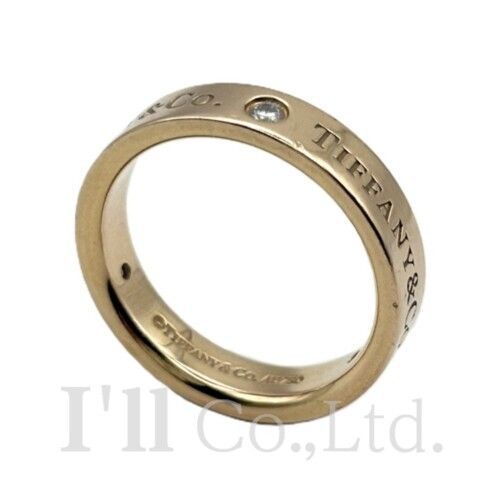 Tiffany&Co.　ティファニー　フラット　バンド　リング　750YG　3Pダイヤモンド　9.5号　ブランドジュエリー　アクセサリー　指輪　Au750　K18YG　18金　イエローゴールド　4MM　3ポイント　ロゴ【中古】【85670】