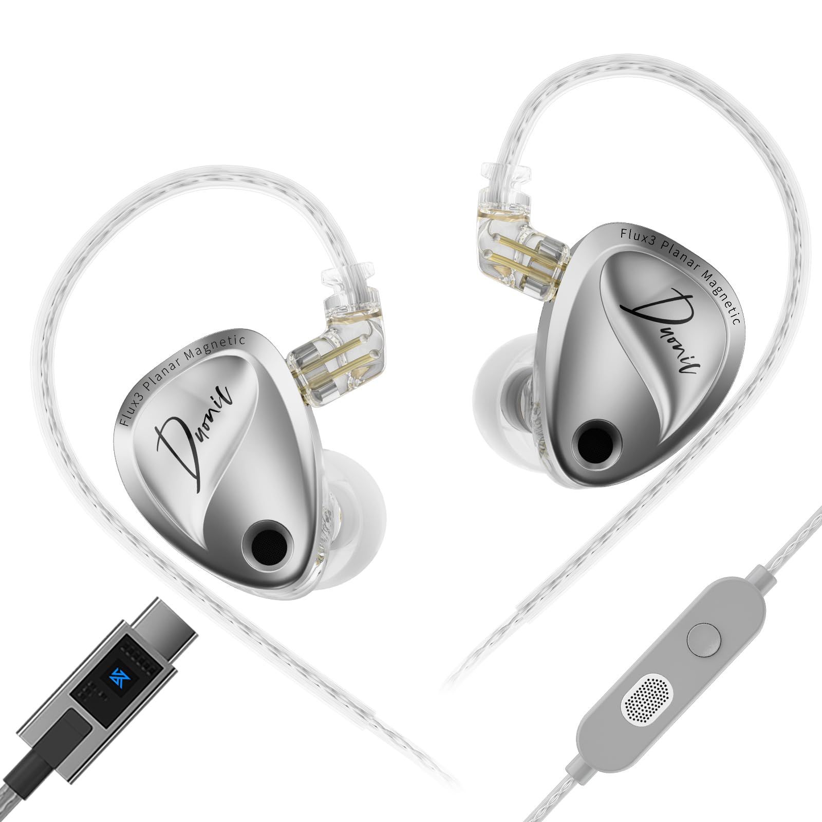 KZA COUSTICS Duonic ハイブリッドドライバーHiFiイヤホン、TriFlux平面磁気＆ダイナミック複合ドライバー、4段階チューニングモード、HDデュアルマイク、着脱式ケーブル、音楽とゲーム用 3.5MM/USB Type-Cインイヤーモニター