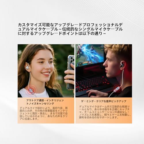 KZA COUSTICS Duonic ハイブリッドドライバーHiFiイヤホン、TriFlux平面磁気＆ダイナミック複合ドライバー、4段階チューニングモード、HDデュアルマイク、着脱式ケーブル、音楽とゲーム用 3.5MM/USB Type-Cインイヤーモニター