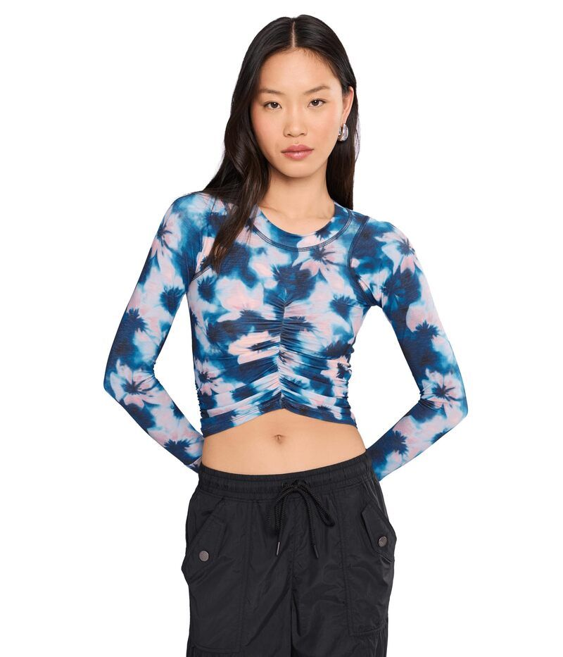 フリーピープル レディース トップス シャツ プリント ギャザー FP Movementempo Ruched Layer Printed Watercolor Blue ブルー