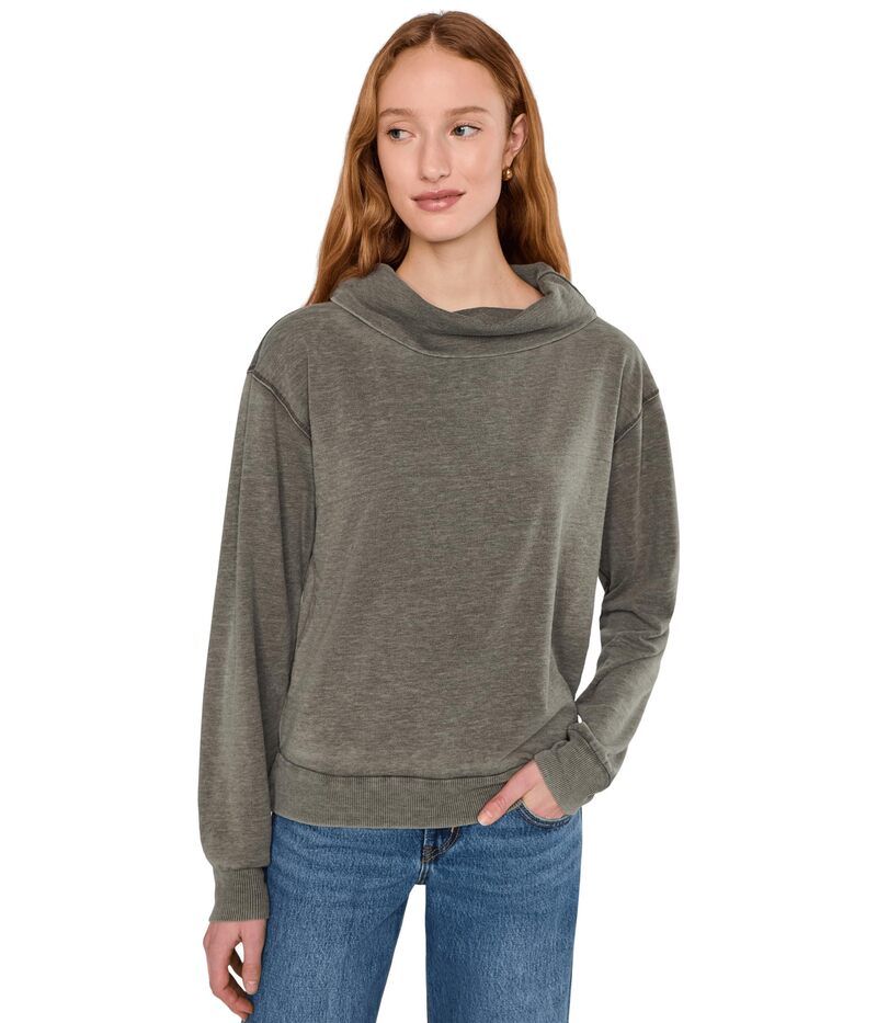 モッドドック レディース アウター パーカー・スウェット タートルネック ドレープ シャツ Mododoc Long Sleeve Draped Turtleneck Sweatshirt Fern