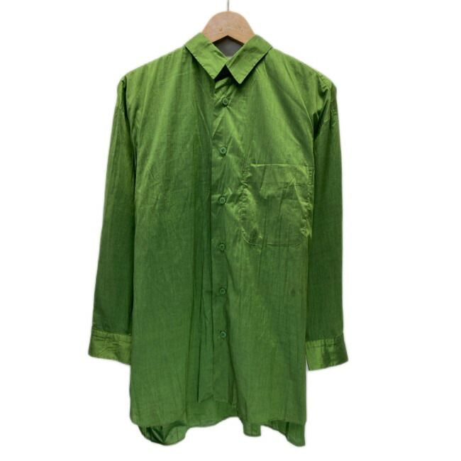 【中古】　ISSEY MIYAKE　プレーンシャツ　長袖　シャツ　トップス　無地　レギュラーカラー　胸ポケット　光沢　日本製　ドメスティック　古着　/1156