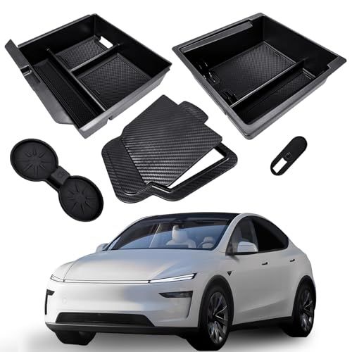 5個セット 2025-2026年式Tesla Model Y Juniper & 2024-2026年式Model 3 Highland対応 アームレスト内蔵引き出し収納＆カップホルダー付きセンターコンソールオーガナイザートレーso