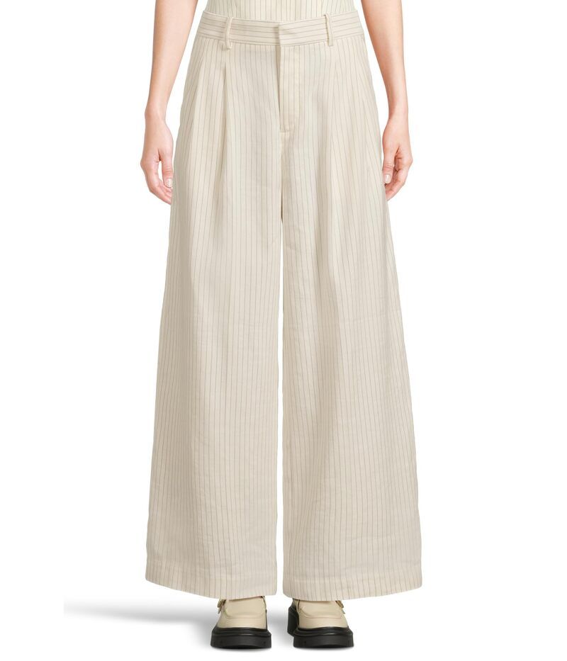 メイドウェル レディース ボトムス カジュアルパンツ ポリエステル コットン Madewell Superwide Harlow Pinstripe Cotton Polyester Ivory Black Pin アイボリー