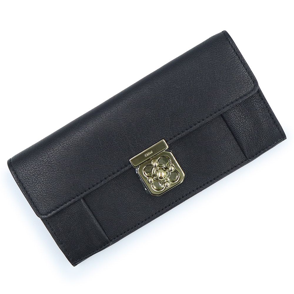 クロエ 3P0592-733 エルシー シープスキン ブラック 二つ折り長財布 ゴールド金具 Chloe（未使用　展示品）