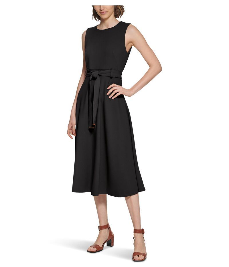 カルバンクライン レディース トップス ワンピース クレープ A ライン スキューバ ノースリーブ Calvin Klein Sleevelesscuba Crepe Self Tie Aline Black ブラック