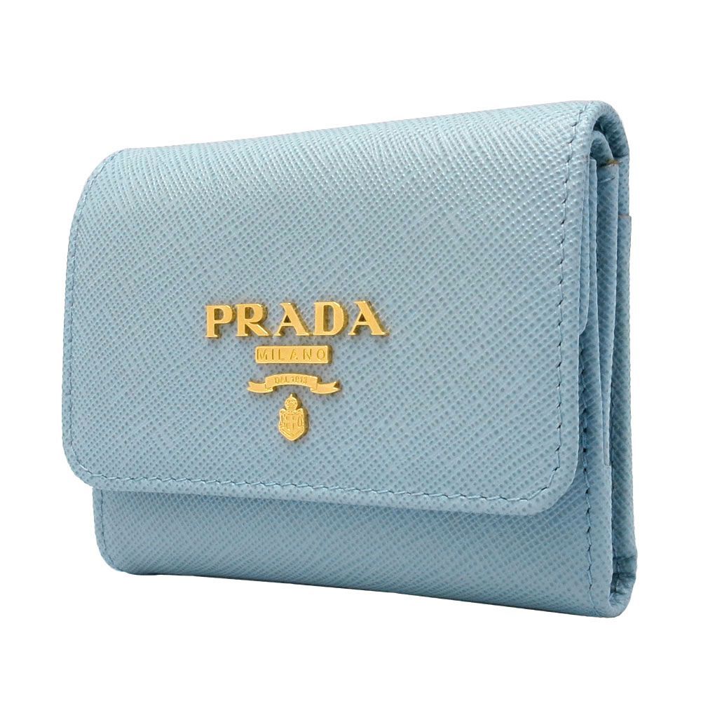 【新品】プラダ 財布 三つ折り財布 PRADA サフィアーノ ロゴ スモール ウォレット 1MH043 SAFFIANO MULTIC CELESTE+ONDA (ライトブルー系) アウトレット レディース 送料無料