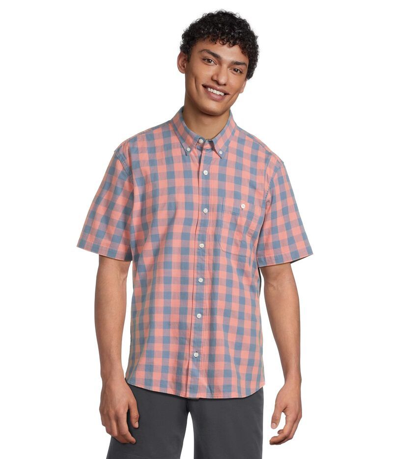 エルエルビーン メンズ トップス シャツ LLBean Comfort Stretchambray Shirt Short Sleeve Traditional Fit Plaidark Salmon サーモン