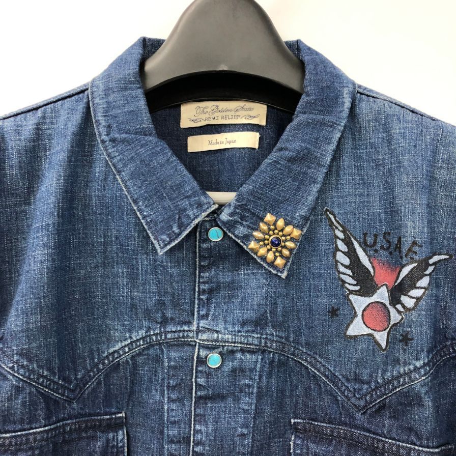 レミレリーフ デニムウエスタンシャツ ビジュー付き メンズ XL【AFB36