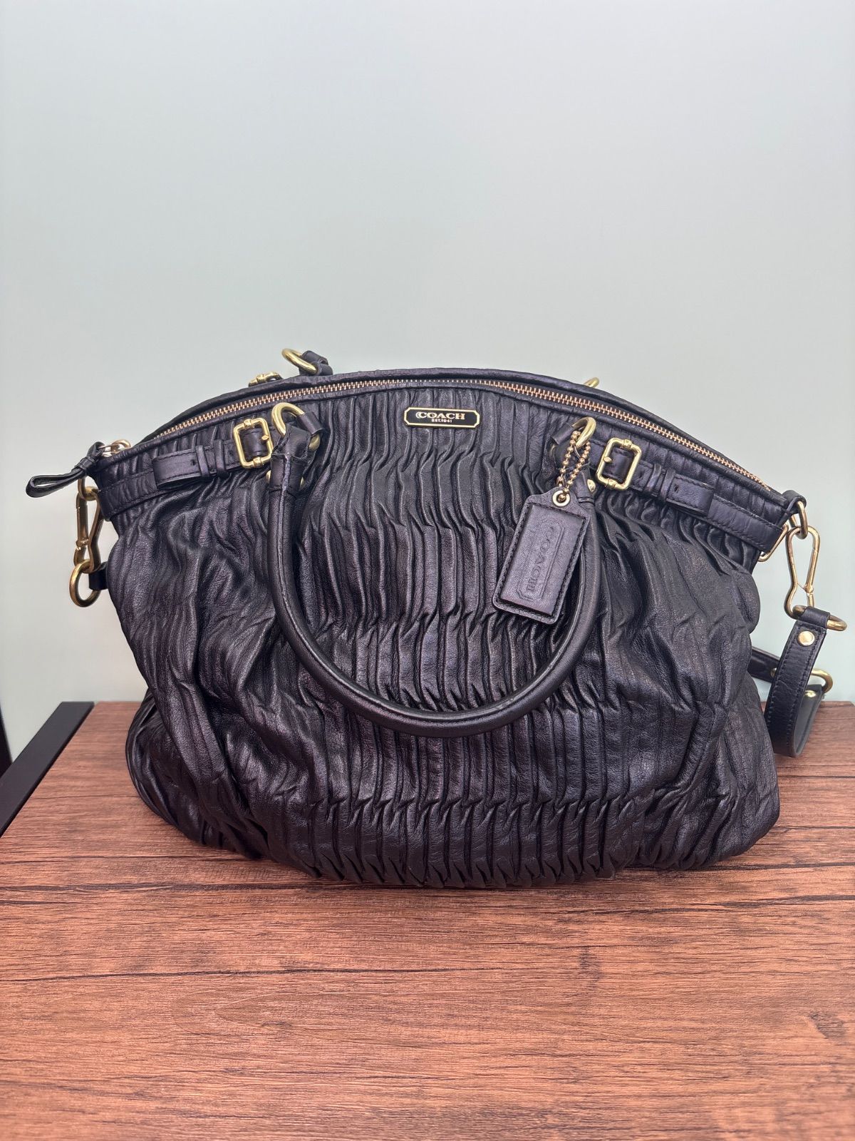 COACH ハンドバッグ ショルダーバッグ 2WAY マディソン レザー プリーツ F28542 ブラック 黒 送料無料♪