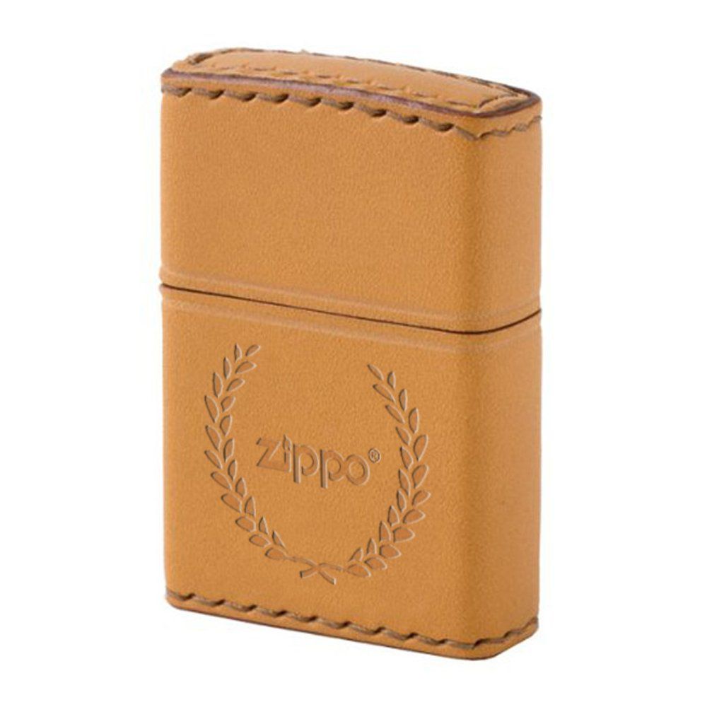 新品 Zippo(ジッポ) ロゴ入り オイルライター NO200 本牛革 革巻き 手縫い ハンドメイド 月桂樹 キャメル LB-7 ブラウン 5.5×3.1×1cm