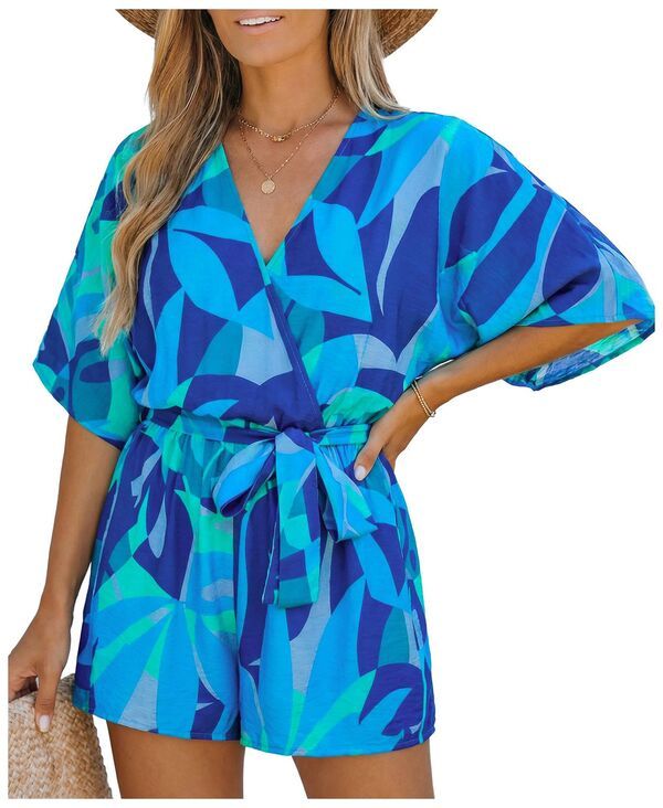 カップシー レディース ボトムス ハーフパンツ・ショーツ ロンパース Cupshe Womens Wild Zephyr Tropical Romper Open blue ブルー