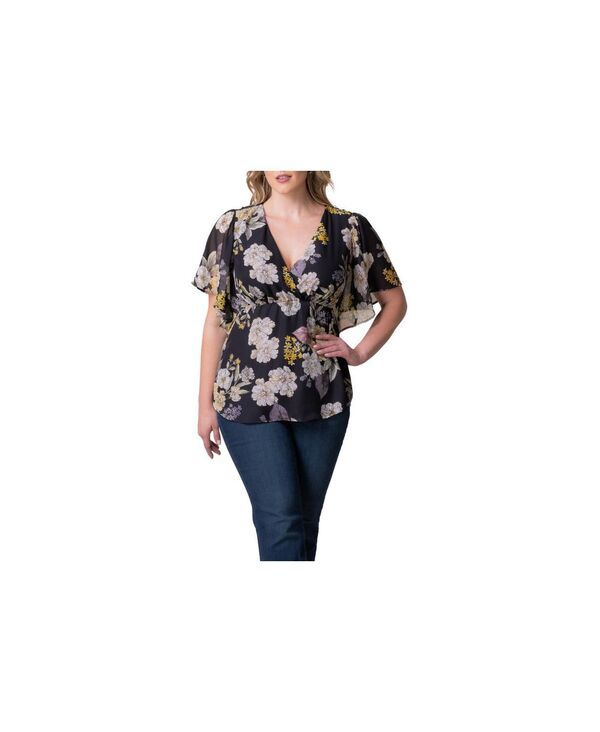 キヨナ レディース トップス シャツ プラスサイズ Kiyonna Plusize Seaside Serenade Peplum Top Midnight peony print
