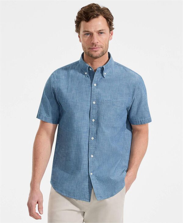 ランズエンド メンズ トップス シャツ Lands End Menshort Sleeveasy Fit Chambray Shirt Light indigo chambray インディゴ