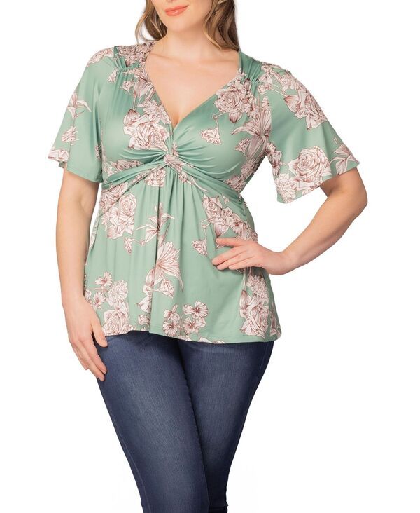 キヨナ レディース トップス シャツ プラスサイズ Kiyonna Plusize Abby Twist Frontop Sage garden print セージ 15,386円