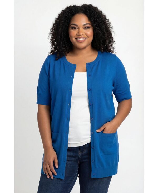 ウーマン ウィズイン レディース アウター ニット・セーター プラスサイズ カーディガン Woman Within Plusize Within Perfect Elbow Length Sleeve Cardigan Sweater Bright cobal
