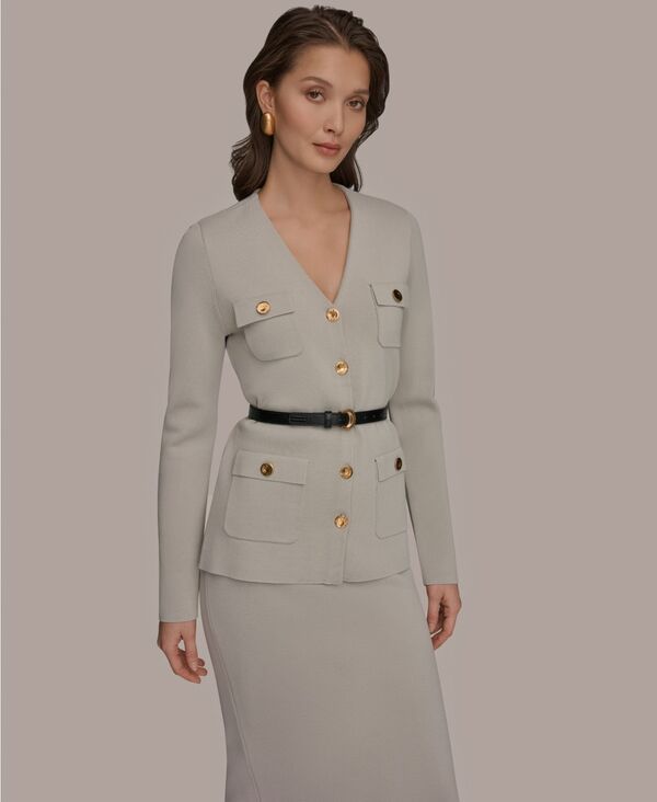 ダナ キャラン ニューヨーク レディース アウター ジャケット・ブルゾン プチ Donna Karanew York Womens 5Button Belted Jacket Regular Petite Tuscan Gray グレー