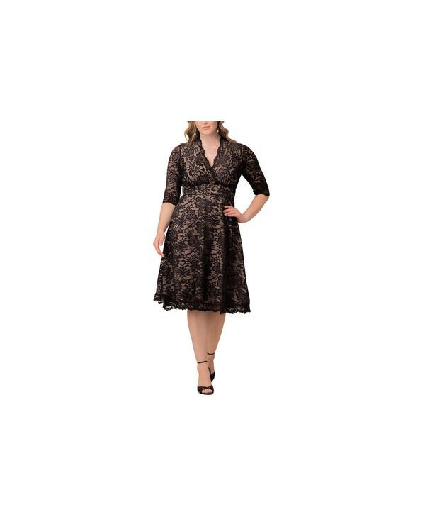 キヨナ レディース トップス ワンピース プラスサイズ レース Kiyonna Womens Plusize Mademoiselle Lace Cocktail Dress with Sleeves Blacknude ブラック