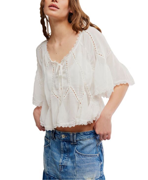 フリーピープル レディース トップス シャツ 半袖 ブラウス Free People Womens Michelle ShortSleeve Blouse Clean Ivory アイボリー