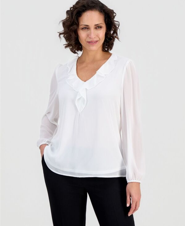 カスパール レディース トップス シャツ フリル ブラウス Kasper Womens Ruffled BlousonSleeve Blouse Vanilla Ice