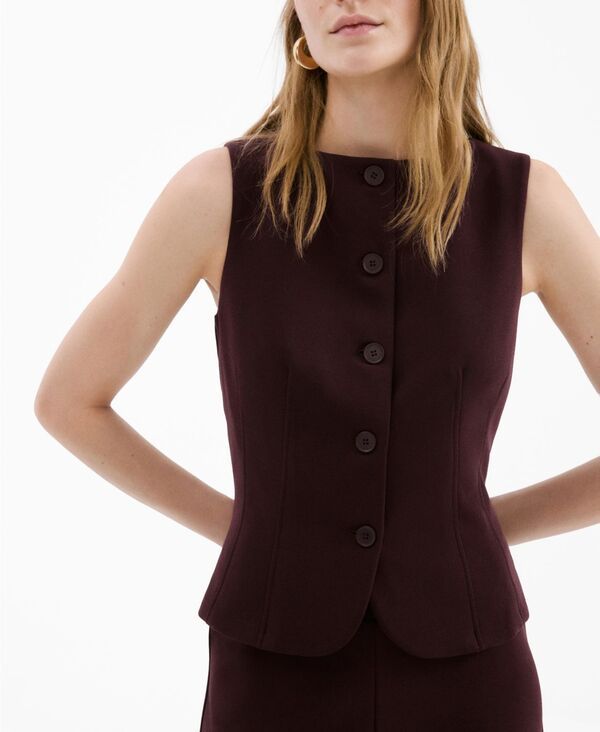 マンゴ レディース トップス ベスト MANGO Womens Buttonsuit Vest Burgundy バーガンディ