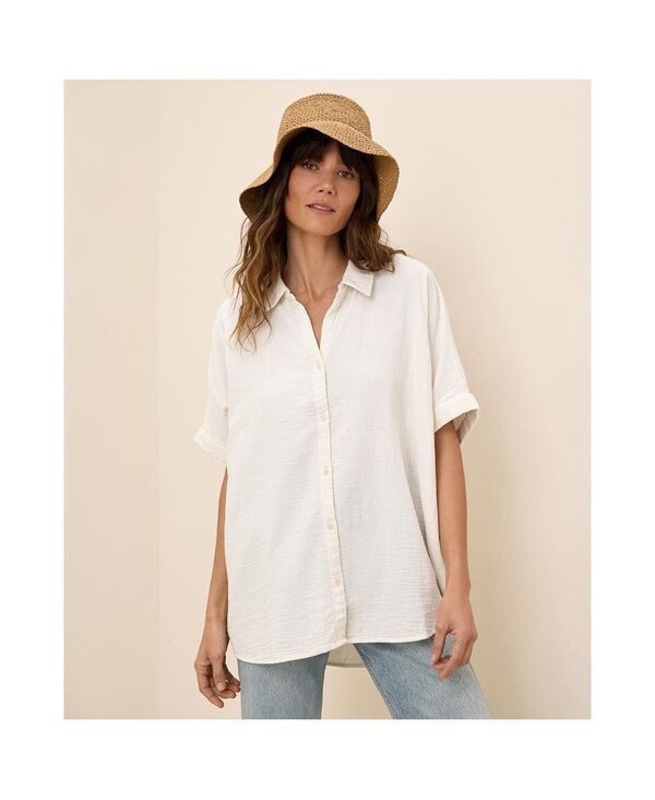 パクト レディース トップス シャツ コットン Pact Womens Organicotton Coastal Double Gauze Oversized Shirt Sea salt