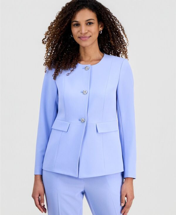 カスパール レディース アウター ジャケット・ブルゾン クレープ Kasper Womenstretch Crepe ThreeButton SeamedWaist Jacket Paris Blue ブルー