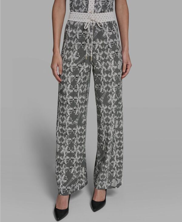 カール ラガーフェルド レディース ボトムス カジュアルパンツ プリント レース KARLAGERFELD PARIS Womens Lace Print Soft PullOn Pants BlackBisque ブラック