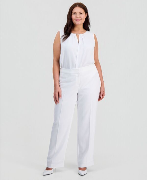 カスパール レディース ボトムス カジュアルパンツ プラスサイズ Kasper Plusize HighRise StraightLeg Pants Lily White ホワイト