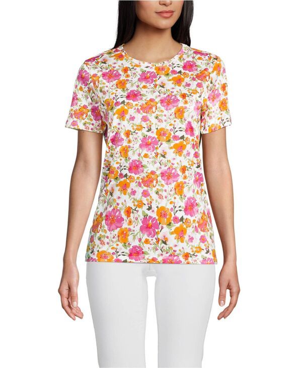 ランズエンド レディース トップス Tシャツ クルーネック コットン Lands End Womensupima Cotton Crewneck TShirt White multi painted blooms ホワイト