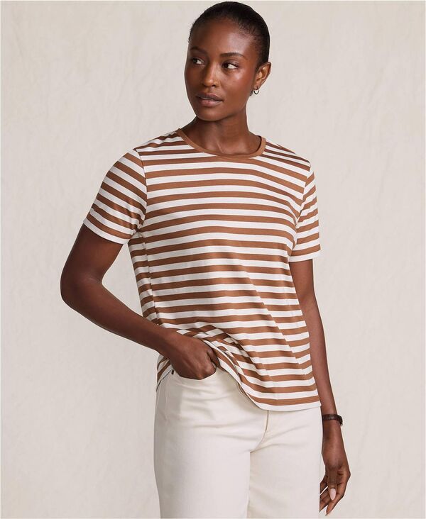 ランズエンド レディース トップス シャツ クルーネック コットン Lands End Womensupima Cotton Crewneck TShirt Rich ginger even stripe ストライプ