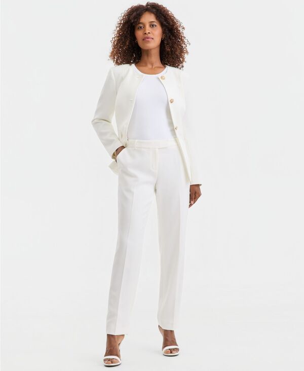 カスパール レディース ボトムス カジュアルパンツ クレープチ Kasper Womenstretch Crepe HighRise Straight Pants Regular Petite Vanilla Ice