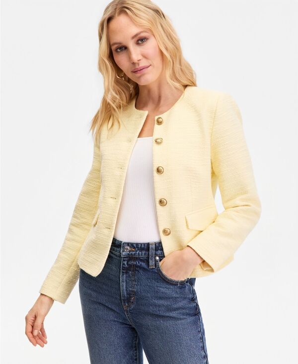 アイエヌシー インターナショナル コンセプト レディース アウター ジャケット・ブルゾン ツイード コットン INC International Concepts Womens Collarless Cotton Tweed Jacket Macys Excl