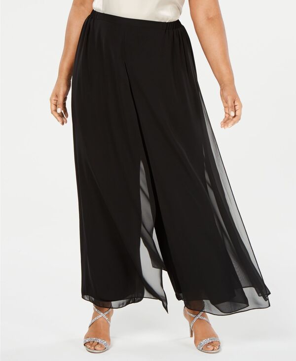 アレックスイブニングス レディース ボトムス カジュアルパンツ プラスサイズ Alex Evenings Plusize Flowy WideLeg Pants Black ブラック
