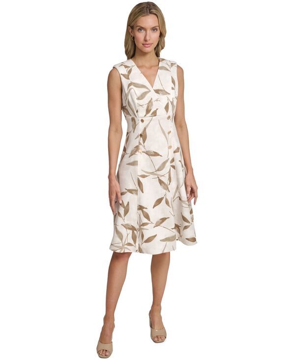 カルバンクライン レディース トップス ワンピース Vネック プリント ミディ Calvin Klein Womens VNeck Printed Midi Dress Latte Multi マルチカラー
