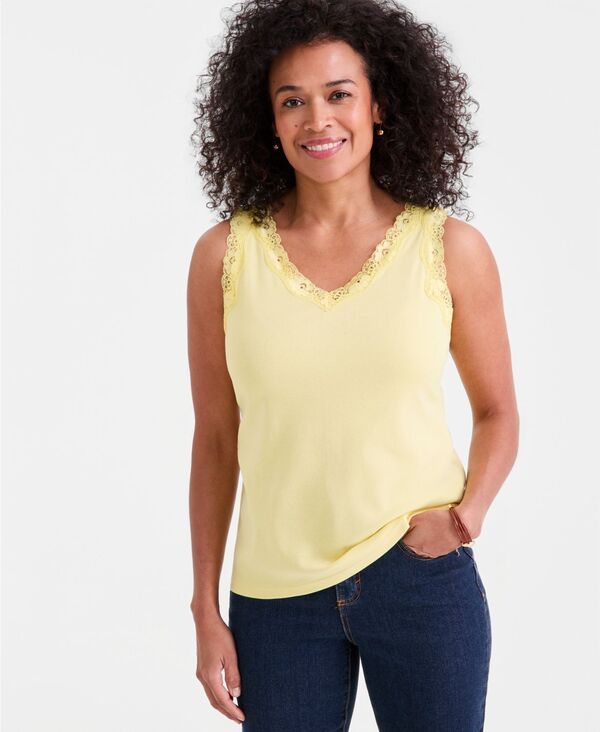 スタイルアンドコー レディース トップス シャツ コットン レース Style Co Womens LaceTrim Cotton Tank Top Exclusively at Macysunshine