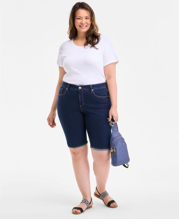 スタイルアンドコー レディース ボトムス ハーフパンツ・ショーツ プラスサイズ ショートパンツ デニム Style Co Plusize MidRise RollCuff Bermuda Denim Shorts Exclusively at Macys Da