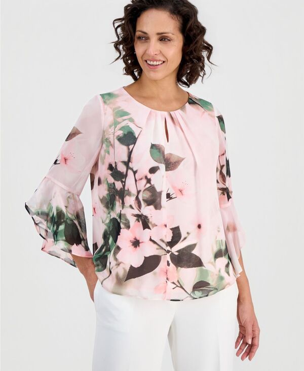 カスパール レディース トップス シャツ プチ プリント ブラウス Kasper Womens Printed FlareSleeve Blouse Regular Petites Vanilla Ice Multi マルチカラー