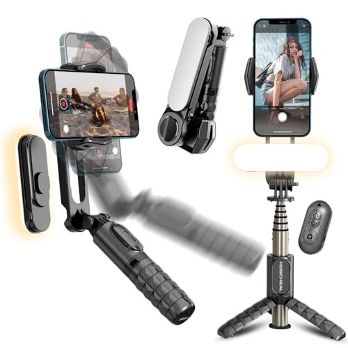 KOSCHEAL ジンバルスタビライザー、１軸スタビライザー自撮り棒三脚、360°顔追跡、フィルライト付き、Bluetoothリモコン付き、iPhone/Android対応、Vlogging、YouTube、TikTokビデオ録画用kk cf226fcd