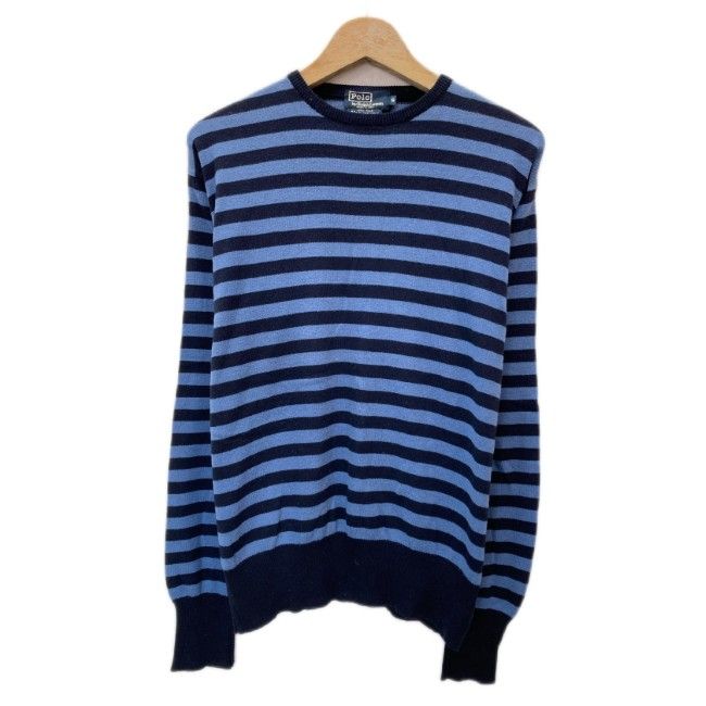【中古】　POLO by RALPH LAUREN　セーター　90s vintage　90年代　オールドタグ　長袖　ニット　トップス　クルーネック　ボーダー　リブ袖　イタリア製　古着　/1381