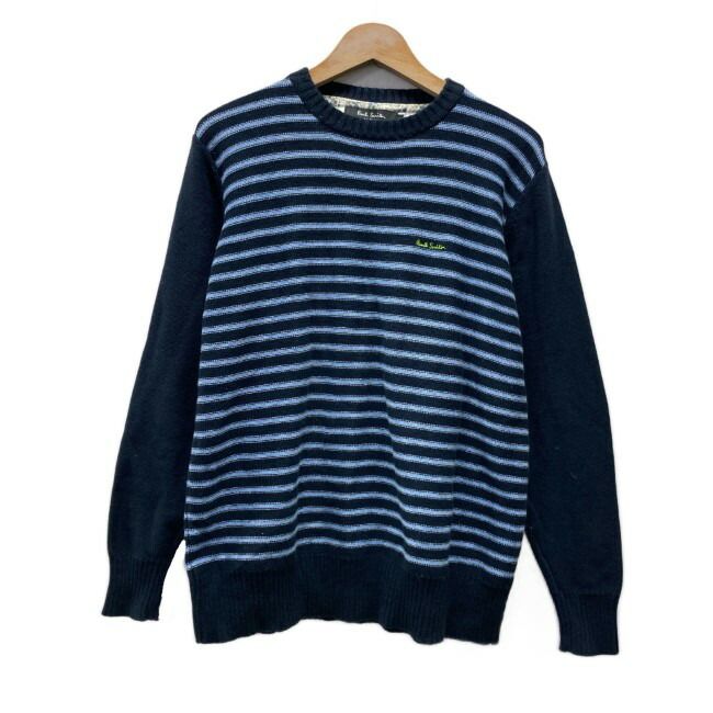 【中古】　Paul Smith　セーター　ニット　トップス　クルーネック　ボーダー　エルボーパッチ　ミドルゲージ　ワンポイント　ブランドロゴ　刺しゅう　古着　/1582