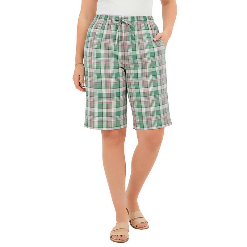 ウーマン ウィズイン レディース ボトムス ハーフパンツ・ショーツ プラスサイズ Woman Within Plusize Seersucker Short Pine Plaid チェック