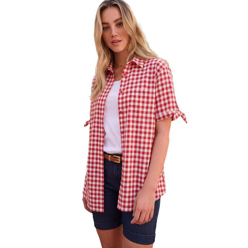 ロアマンズ レディース トップス シャツ プラスサイズ Roamans Womens Plusize Frencheck Shirt Vivid Red Check レッド