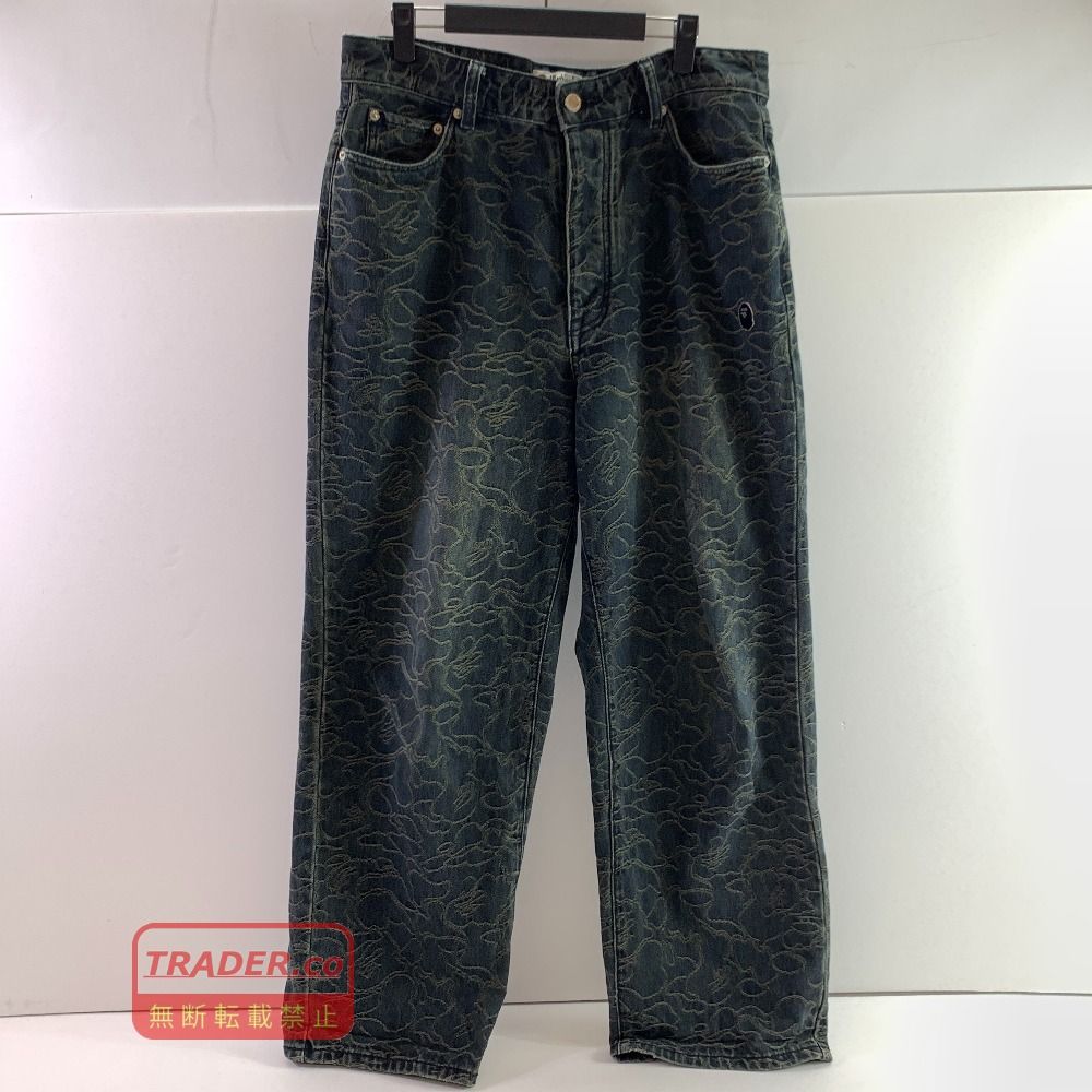 04w6837▽※【中古】A BATHING APE アベイシングエイプ ラインカモジャガード ワンポイント リラックスフィット 13OZ デニムパンツ ライトインディゴ 001DPL301302M Lサイズ【八王子店】