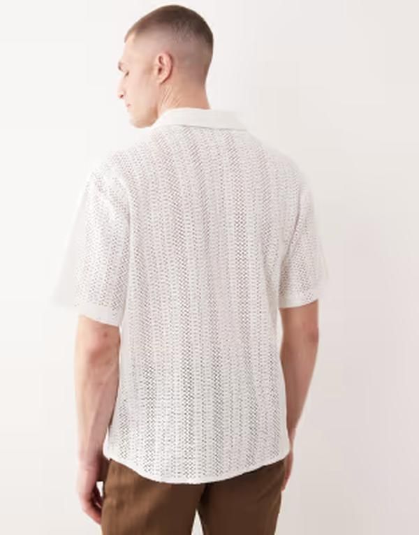 オンリーアンドサンズ メンズ トップス シャツ ONLY SONS crochet shirt in cream Gardenia クリーム