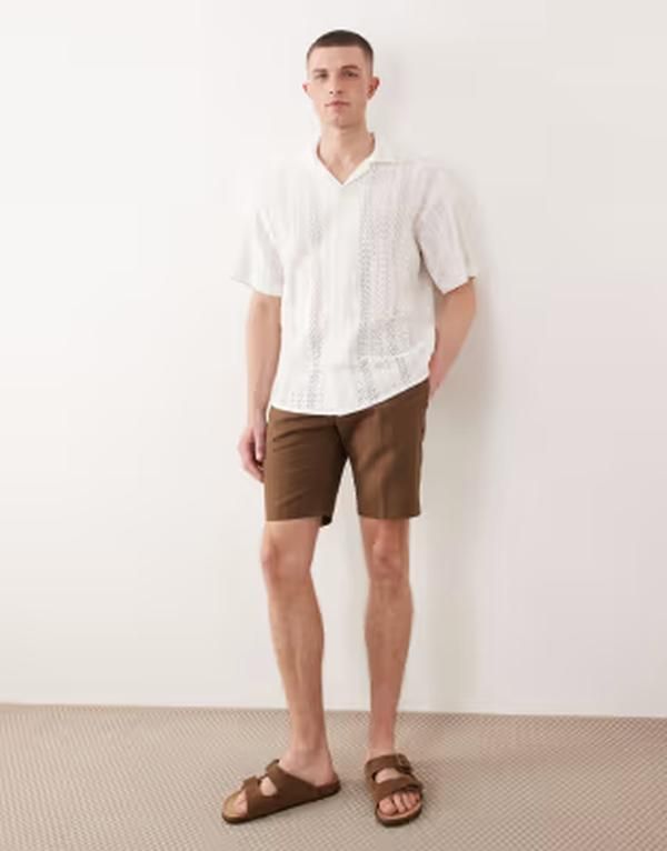 オンリーアンドサンズ メンズ トップス シャツ ONLY SONS crochet shirt in cream Gardenia クリーム