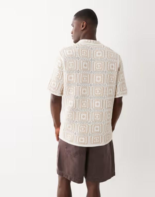 オンリーアンドサンズ メンズ トップス シャツ ONLY SONS crochet shirt in cream Egret クリーム