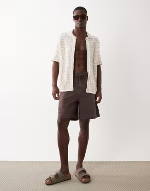 オンリーアンドサンズ メンズ トップス シャツ ONLY SONS crochet shirt in cream Egret クリーム