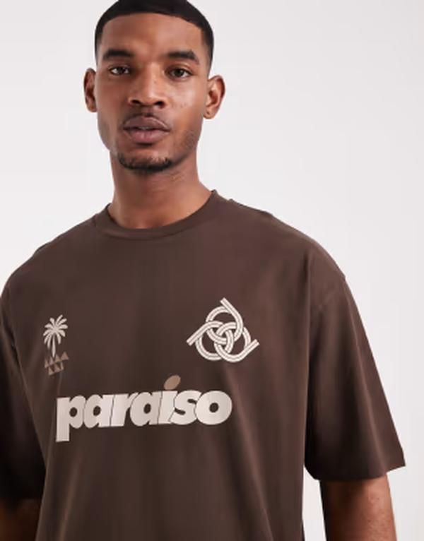 エイソス メンズ トップス Tシャツ グラフィック ASOS DESIGN oversized tshirt with soccer graphics Demitasse ブラウン