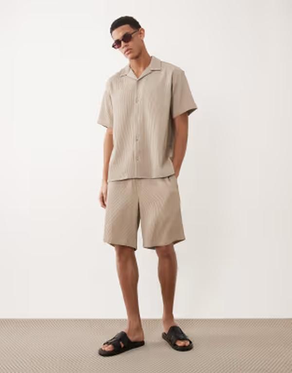 ジャック アンド ジョーンズ メンズ トップス シャツ ショートパンツ Jack Jones resort shirt and shortset Crockery ベージュ